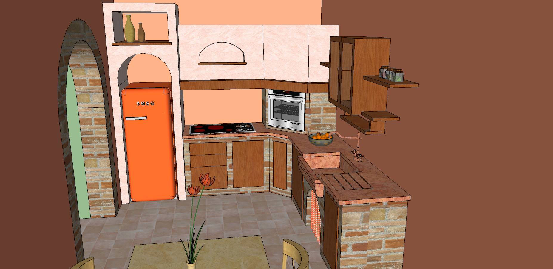 Progetto cucina angolare in muratura : progetto di cucina in ...